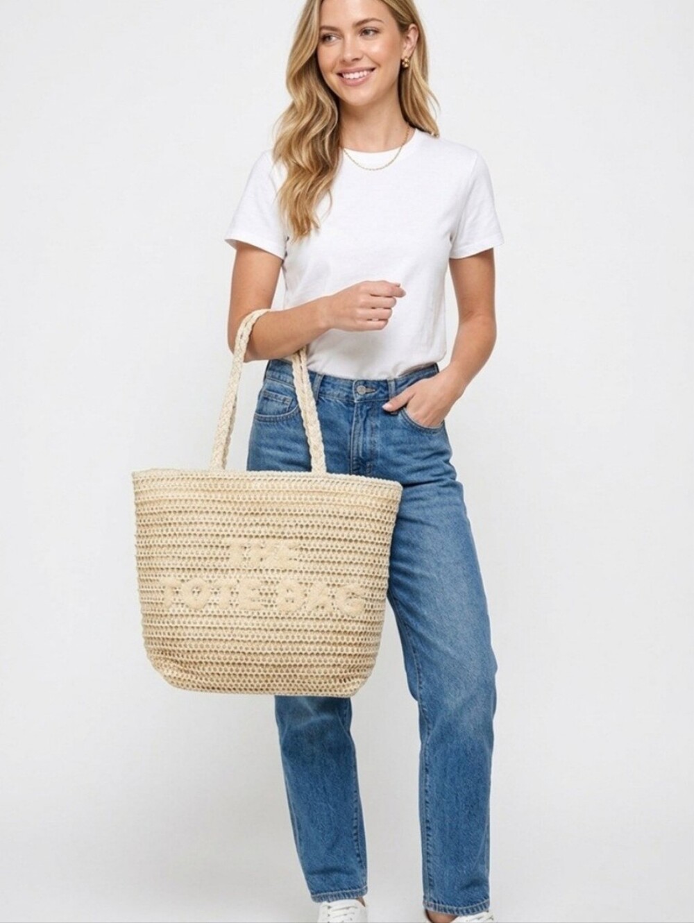 Straw Woven The Tote Bag ~ Beige Or Mocha - Picture 3 of 5